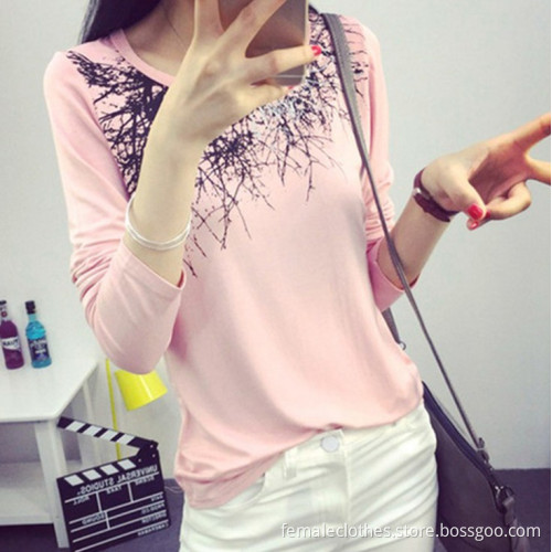 Autumn new women's super beautiful small flowers small wild cotton long-sleeved T-shirt temperament/De manga larga camiseta